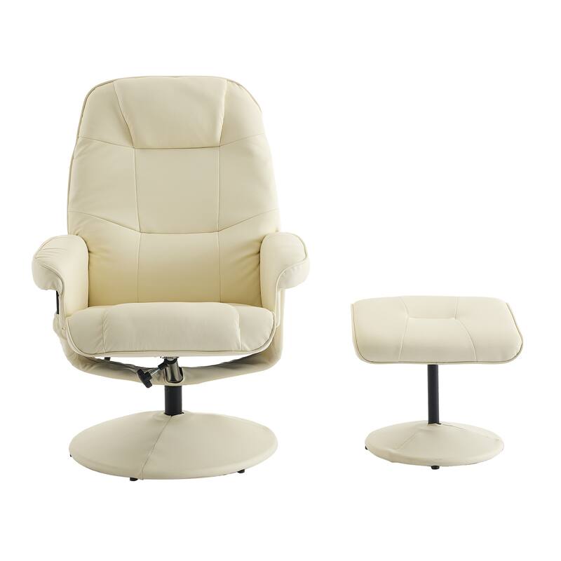 Massage Recliner Chair with Ottoman, 360° Swivel PU Leather Reclining Chair with Wrapped Base, 5 Point Vibration Massag