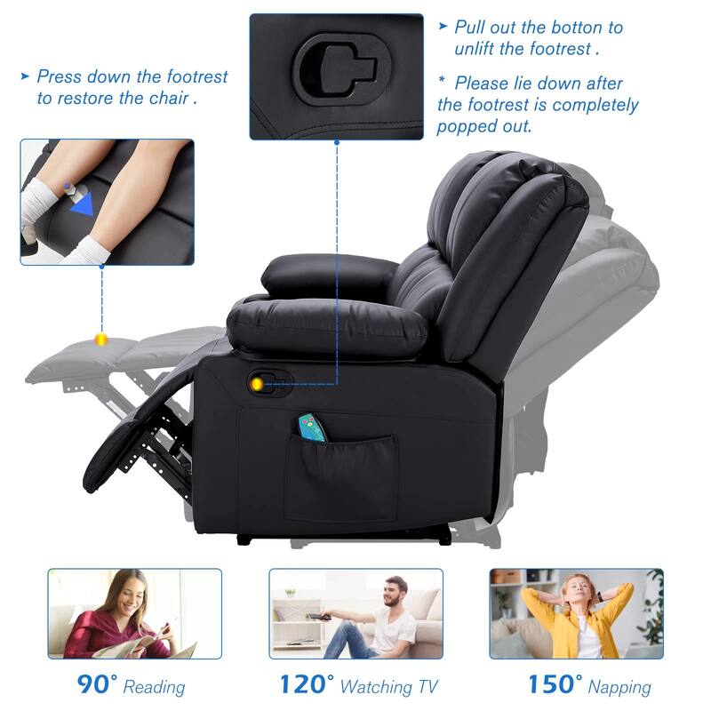 AECOJOY 3-Seater Reclining Sofa with Heat and Massage Function