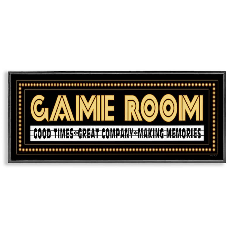 Stupell Arcade Game Room Quote Vintage Style Sign Framed Wall Art - Yellow - 24 x 10 - Black