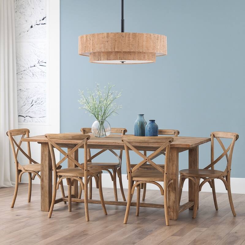 GetLedel 24" 5-Light Textured Cork Drum Chandelier - Tan