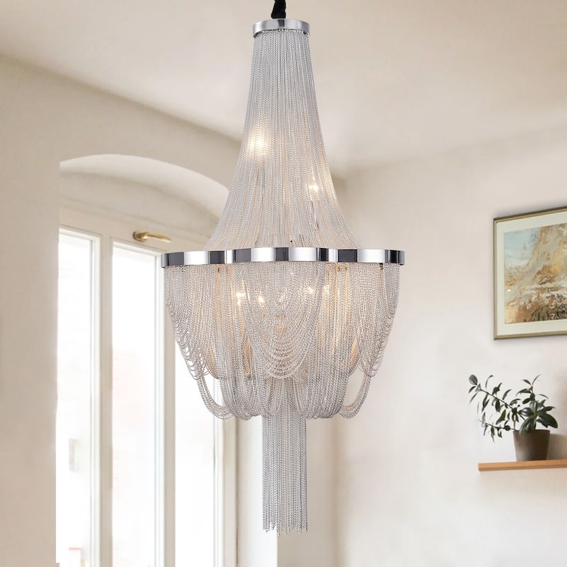 Modern 8-Light Tassel Chain Empire Chandelier With Chrome Finish - Chrome