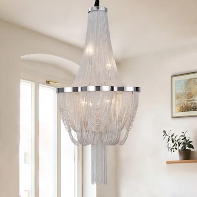 Modern 8-Light Tassel Chain Empire Chandelier With Chrome Finish