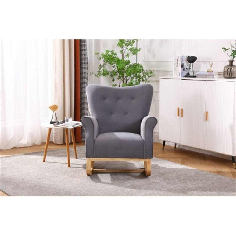 Rocking Chair for Nursery, Upholstered High-Back Accent Arm Chair, Comfortable Rocker Fabric Padded Seat