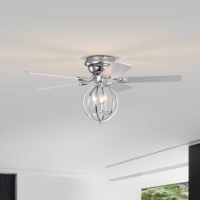 5-blade 52-inch Chrome Ceiling Fan with 3-Light (NO INCLUDE BULB) Chandelier (Remote Controlled)