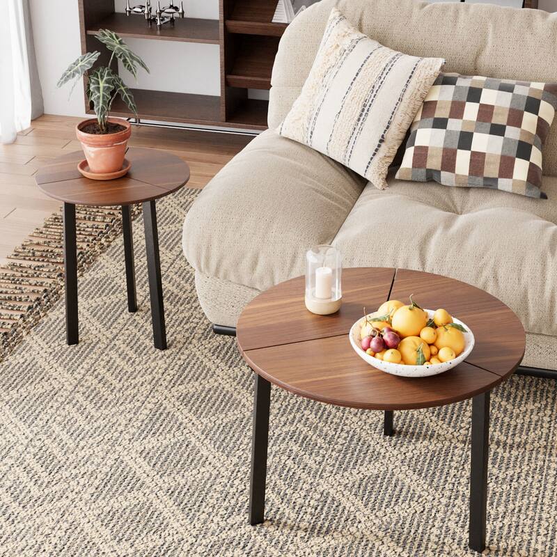 SUNBURY Nesting Round Coffee Table Set of 2 - Walnut