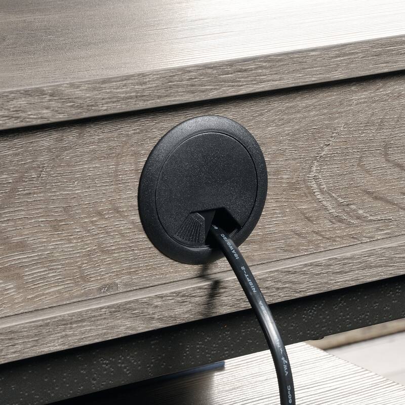 Engineered Wood Industrial L-Shaped Desk with Built-In Usb Ports And Grommet Holes, Brown