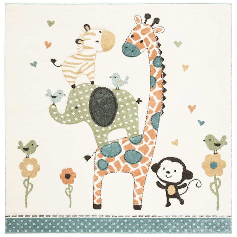 SAFAVIEH Carousel Kids Brandusa Animal Rug - 3' x 3' Square - Ivory