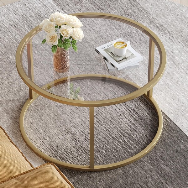 Small Glass Coffee Table Round Gold Coffee Table for Small Space Modern Simple Center Table with Gold Frame Bed Bath Beyond 40186290