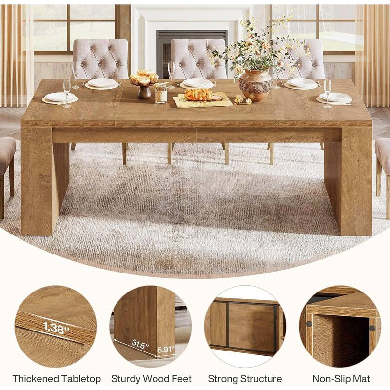 70.86-Inch Rectangular Dining Table for 6-8, Farmhouse Wooden Kitchen Table