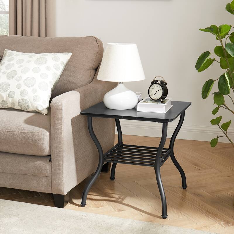3-Piece Coffee Table Set Rectangle Coffee Table with 2 Square End Side Table Retro Design