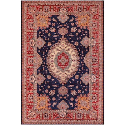 Southwestern Super Kazak Nyla Blue/Red Hand Knotted Wool Rug - 8'9'' x 12'4''