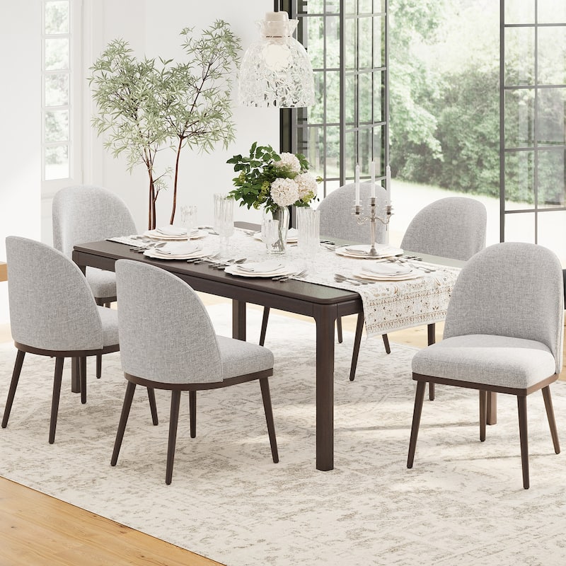 Upholstered Fabric Dining Chairs with Curved Backrest