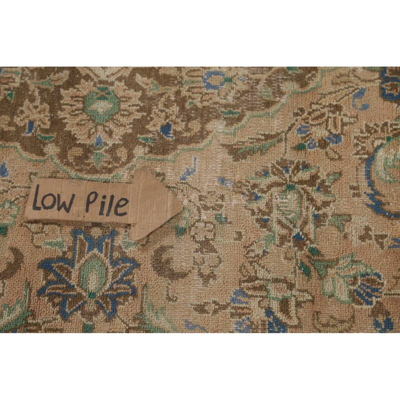 Traditional Mashad Persian Vintage Rug Handmade Orange Wool Carpet - 6'4"x 9'2"