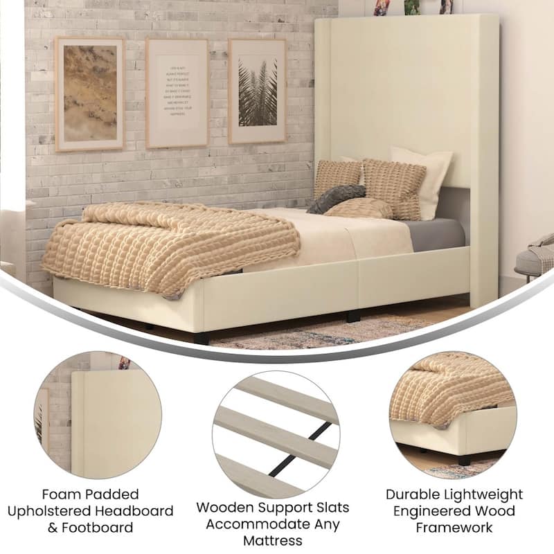 Modern Upholstered Platform Bed with Channel Stitched Headboard