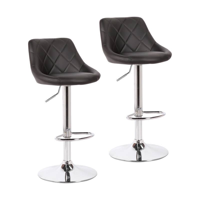 Porthos Home Rea Swivel Adjustable Height Bar Stool, PU Leather, Chrome Base - Set of 2 - Black