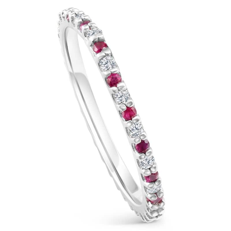 1/2Ct Ruby & Diamond Eternity Wedding Ring White Gold Womens Band