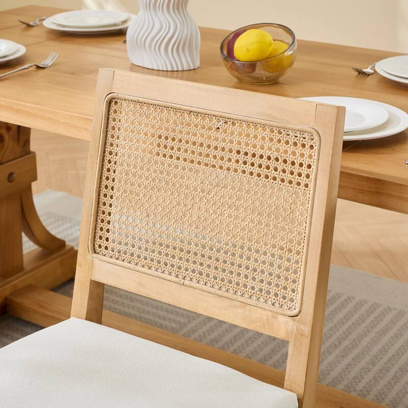 Farmhouse Rattan Dining Chairs Set of 2, Mid Century Modern Kitchen & Dining Room Chairs, Cane Upholstered Kitchen Side Chair