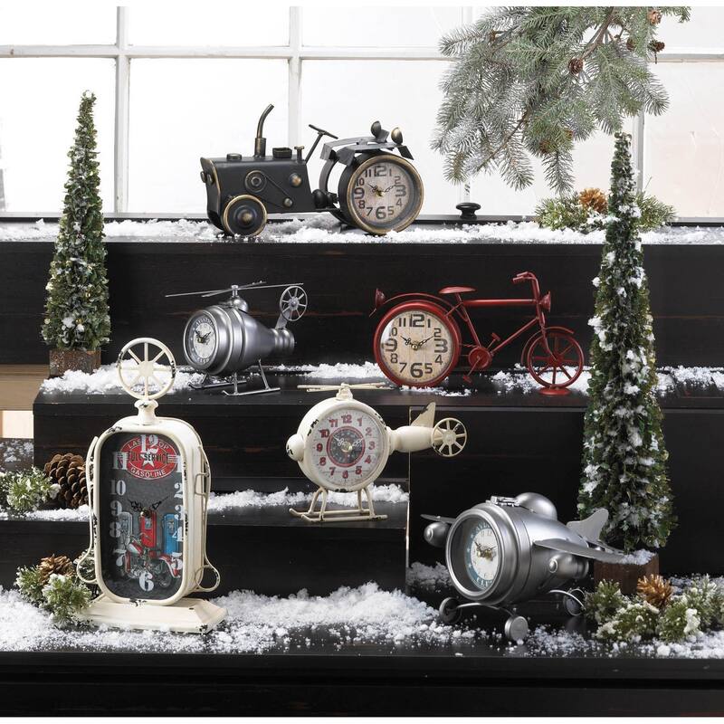 15.5" Gray and Red Rustic Finish Gas Station Desk Clock