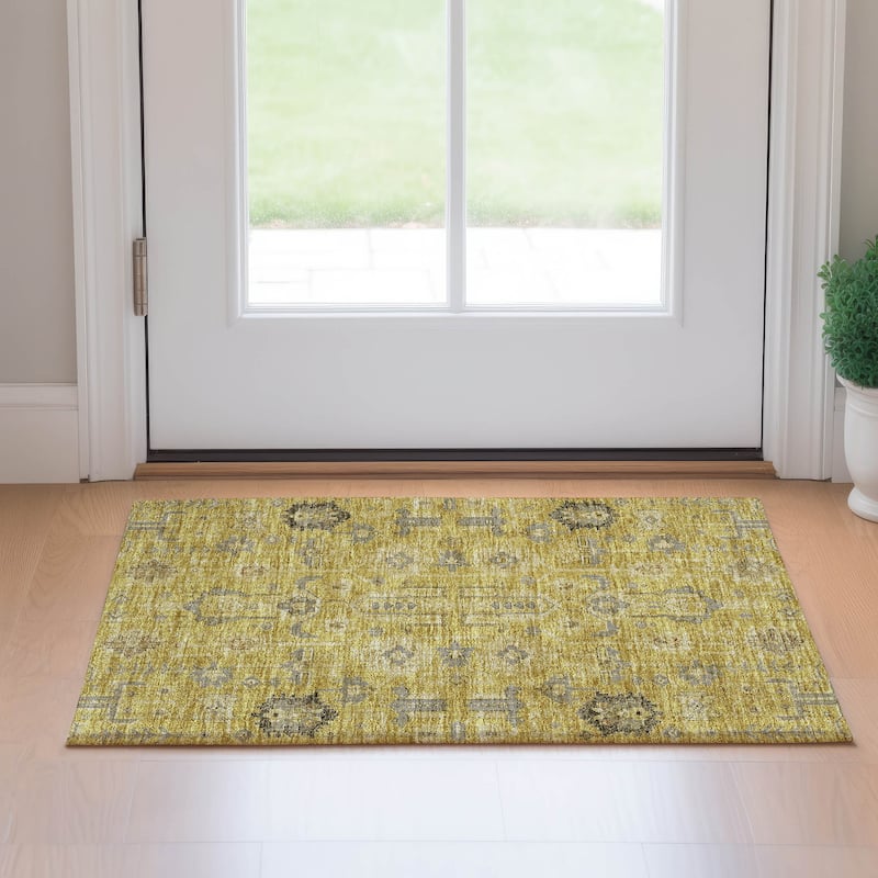 Premium Washable Super Soft Traditional Global Mayfield Rug - Gold - 1' 8" x 2' 6" - Rectangle