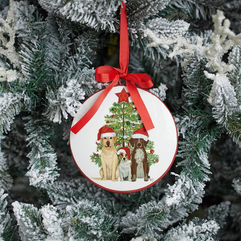 Dog with Tree Christmas Disc Ornaments - 6" - 12ct