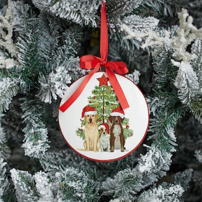 Dog with Tree Christmas Disc Ornaments - 6" - 12ct