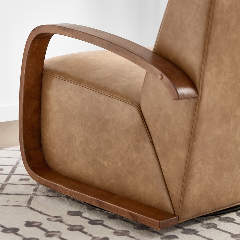Eli Swivel Accent Chair with U-Shaped Wood Arm