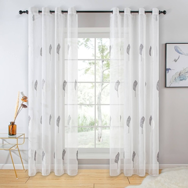 NEW Bridie Grommet Sheer Window Curtain Panels 52X84 Set WHITE 