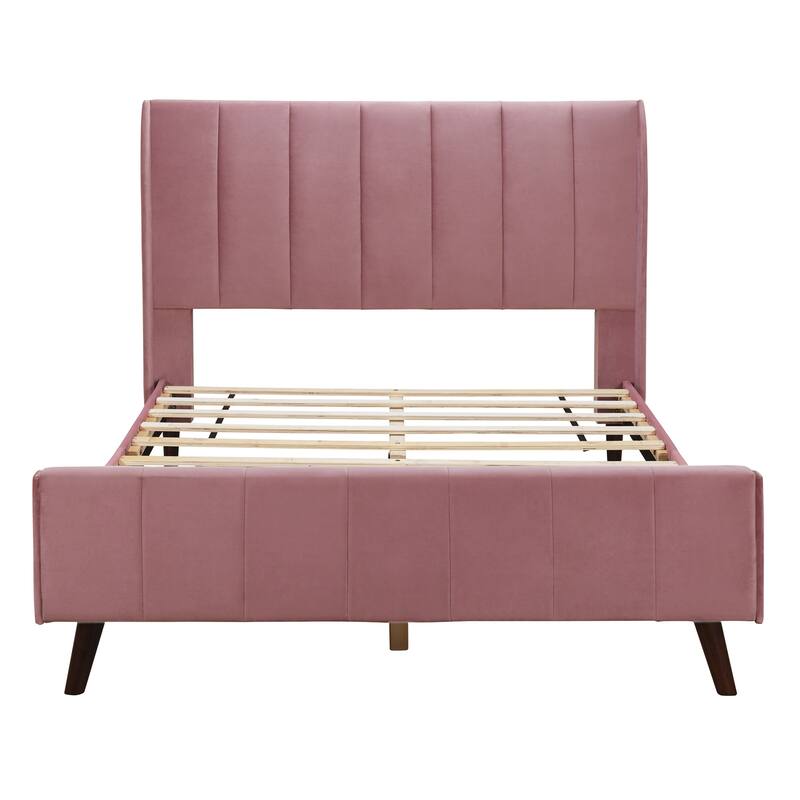 Full Upholstered Platform Bed in Velvet with Elegant Tufted Headboard, Support for 700lbs, and Open Underbed Storage