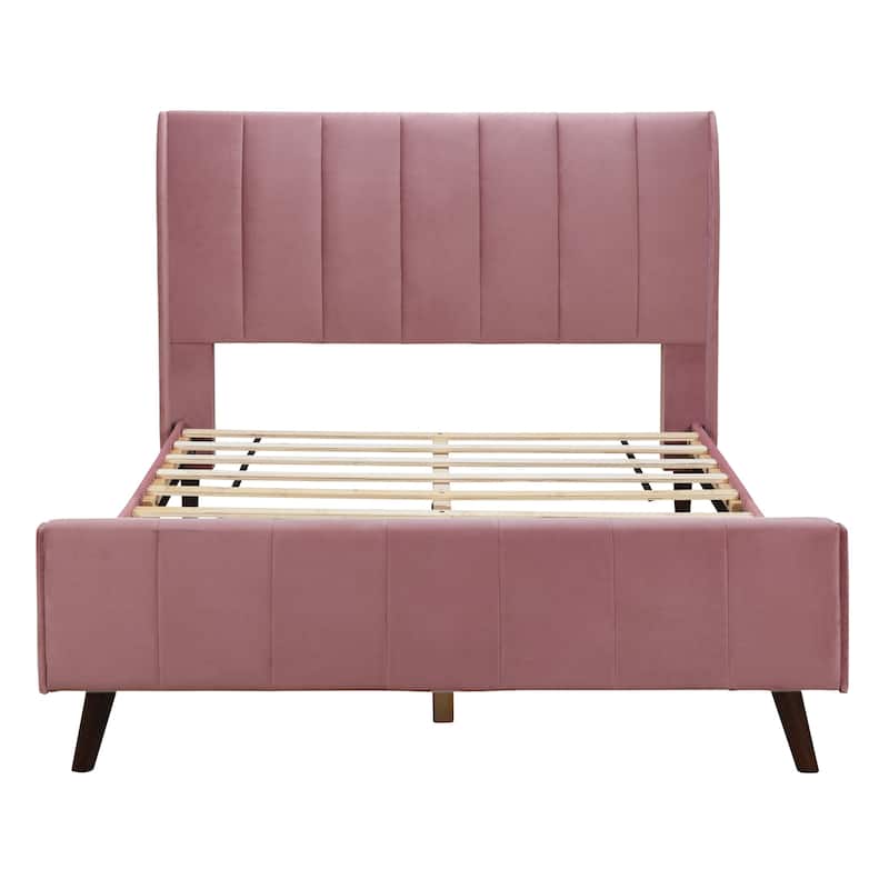 Upholstered Platform Bed, Velvet, Pink