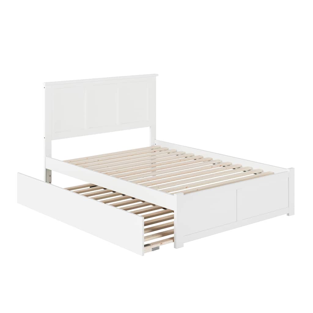 Madison Full Solid Wood Platform Bed with Footboard & Twin Trundle in White