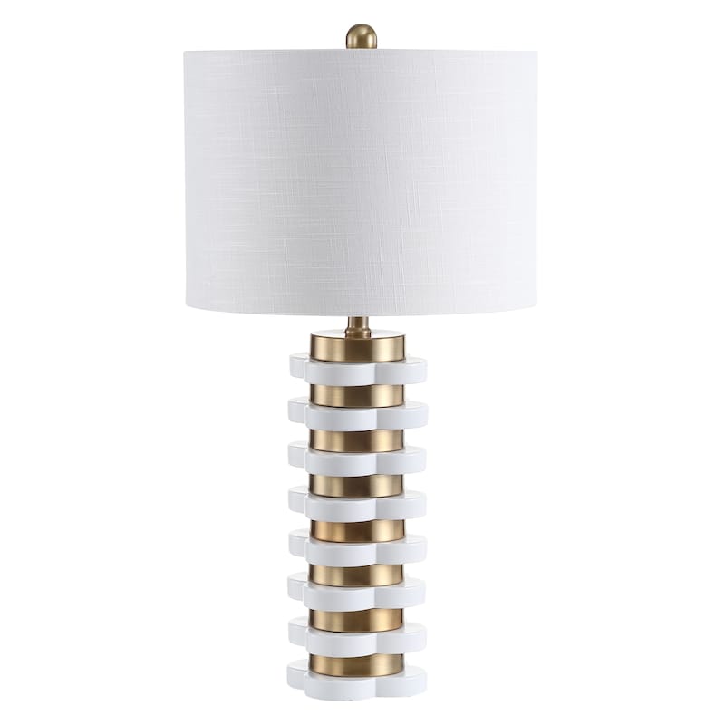 Marsh 26.5" Quatrefoil Striped Resin LED Table Lamp, Brass by JONATHAN Y