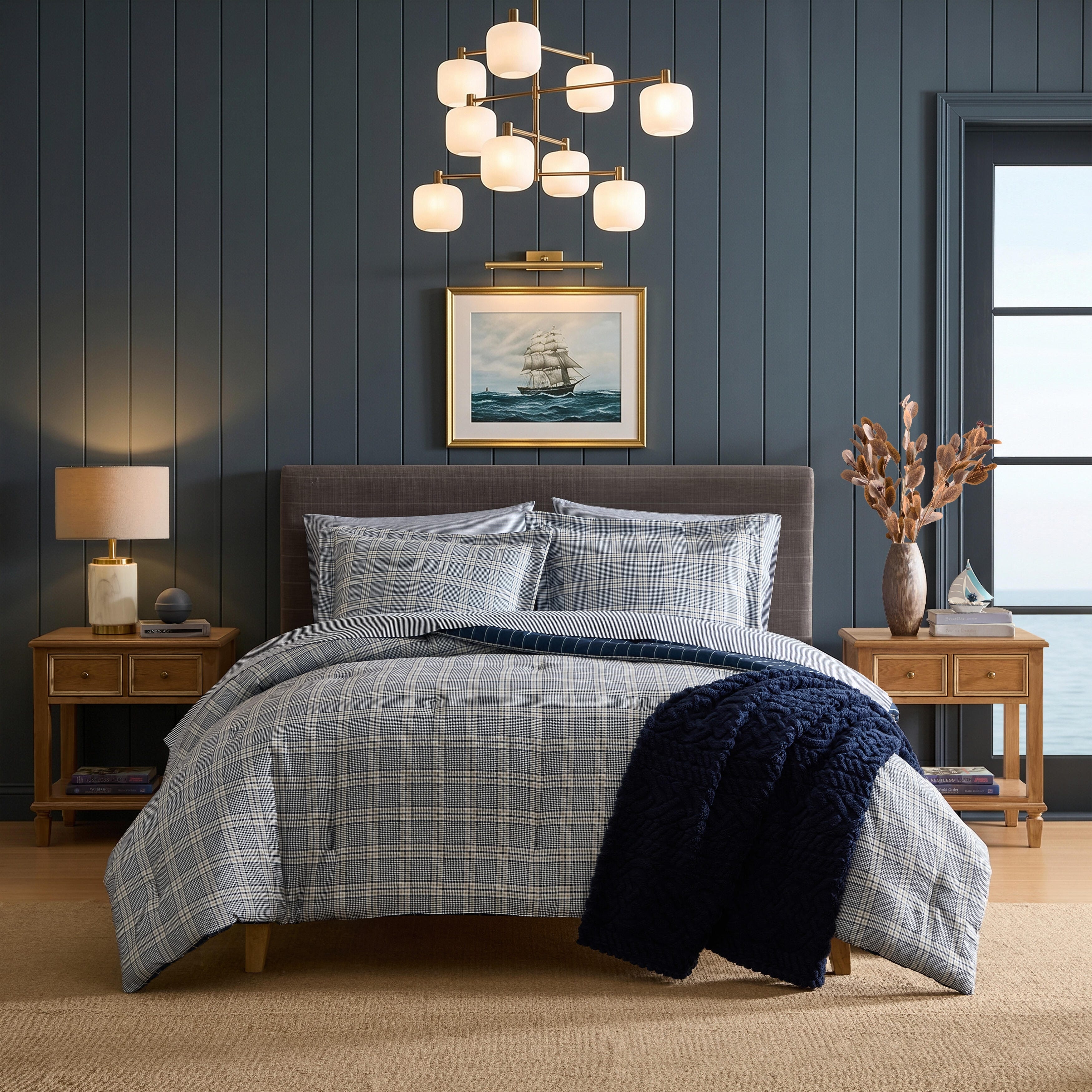 Nautica Declan Plaid Blue Reversible Comforter Set