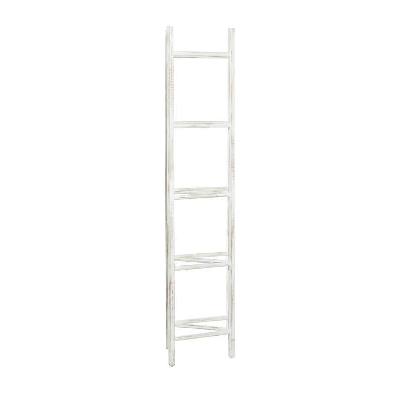 Wood Ladder 15 Rung Ladder with 3 Panels - White - Roche River Decor - 2"Wx48"Lx71"H
