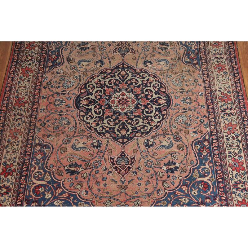 Hand Knotted Oriental 100% Wool Carpet Traditional Floral Pink Tabriz Area Rug - 11' 0'' X 8' 0''