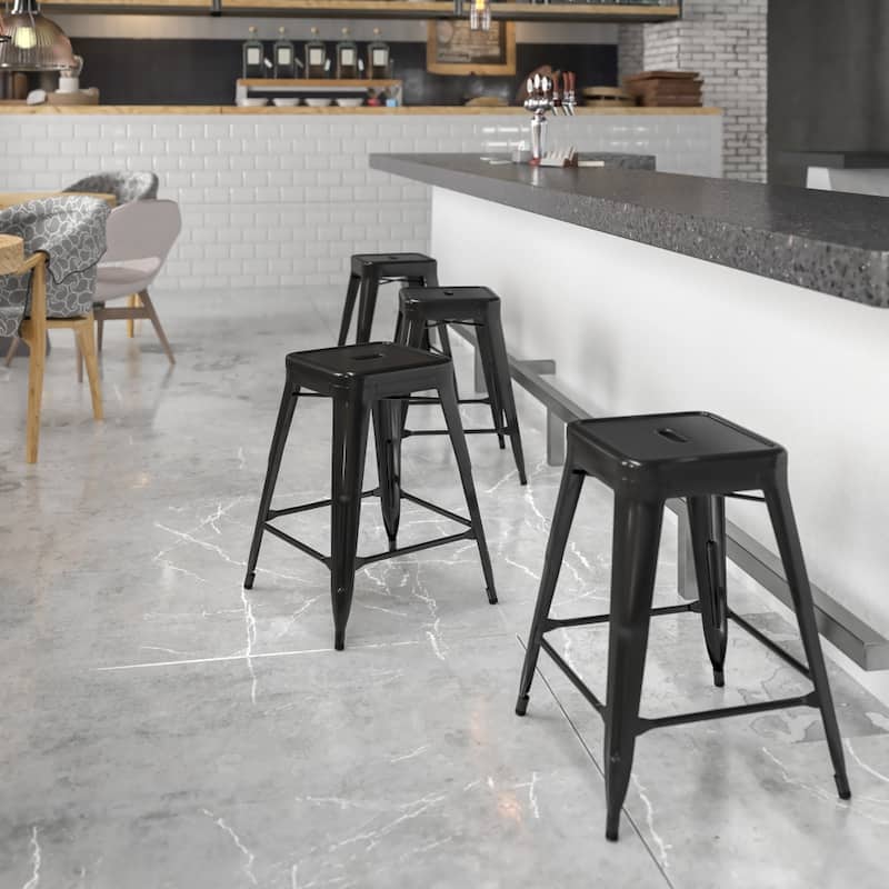 24" High Backless Metal Indoor-Outdoor Counter Height Stool w/Square Seat