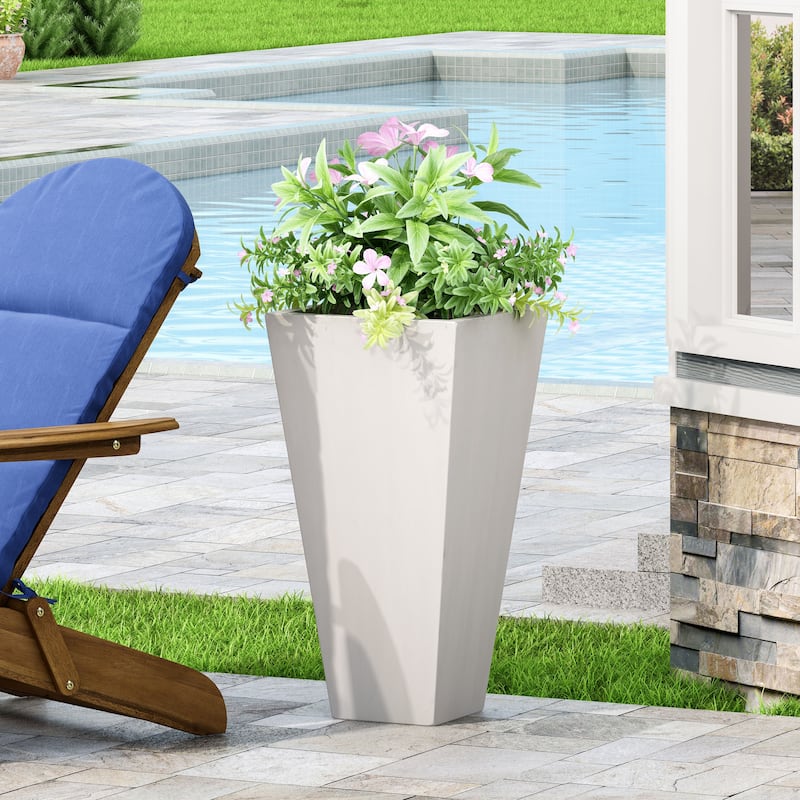 13" Outdoor Modern Mgo Small Cast Stone Planter, White