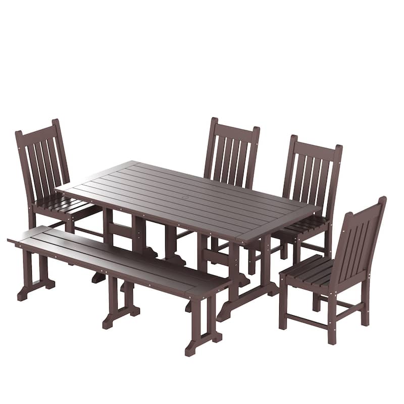 Laguna Hdpe All Weather Outdoor Patio Dining Set with Rectangle Table, Side Chairs, and Bench (6-Piece Set)