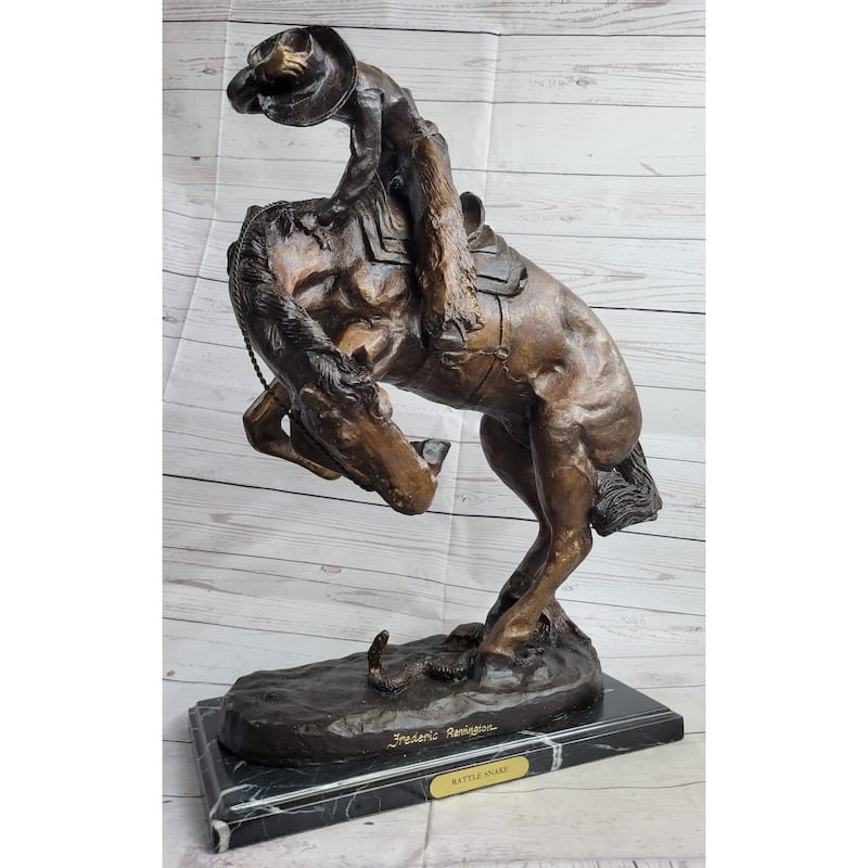 RattleImitative snake By Frederic Remington Western Bronze Statue Sculpture Figure Art 21 Inches X 17 Inches