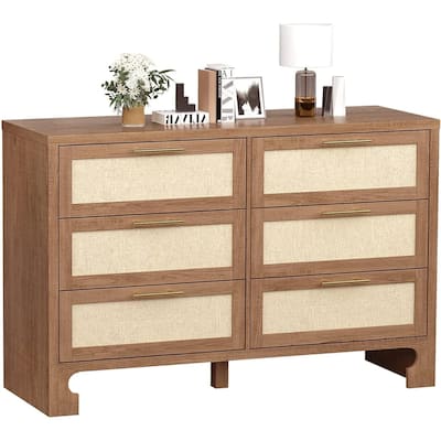 GAOMON 6 Drawers for Bedroom,Farmhouse Burlap Wide Closet Dressers Chest of Drawers