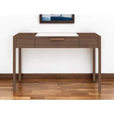 HomeRoots 47" White and Brown Marble and Wood Computer Desk