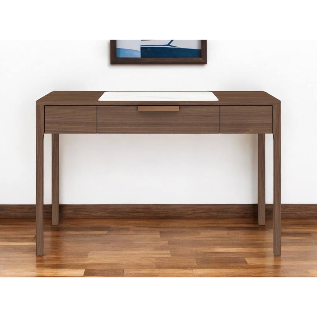 HomeRoots 47" White and Brown Marble and Wood Computer Desk