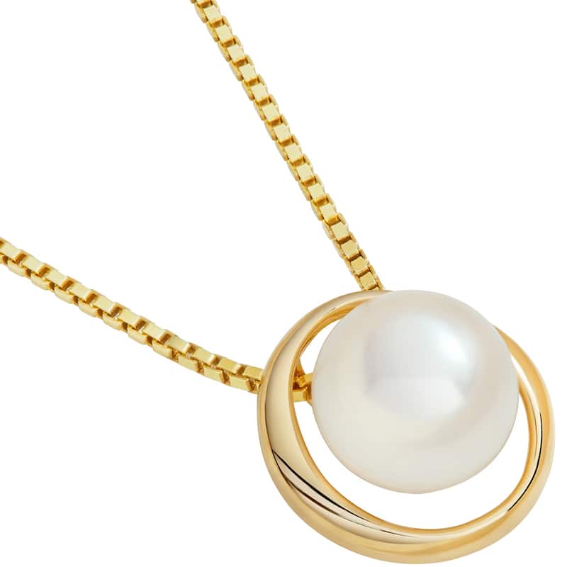 Oravo 14k Yellow Gold Freshwater Pearl Swirl Solitaire Pendant Necklace