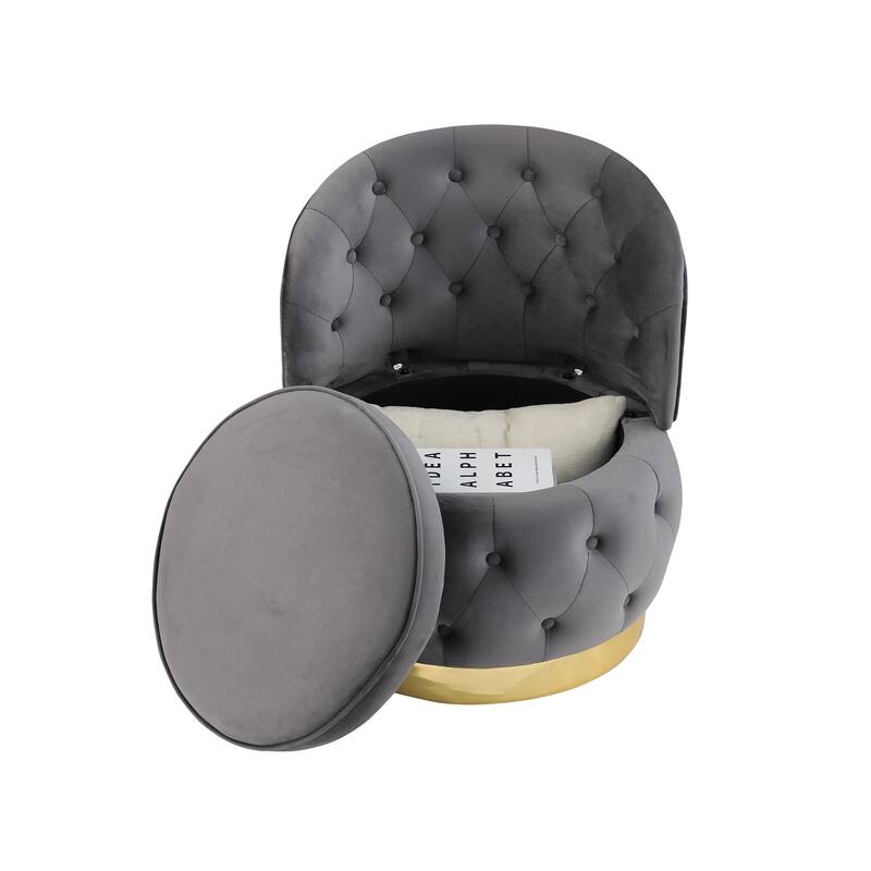 25.2" Velvet Swivel Barrel Chair with Storage