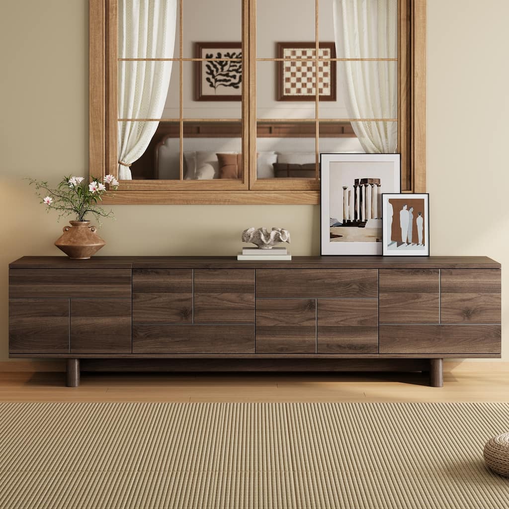 78" Modern TV Stand, Entertainment Center with with Wood Legs, Cable Management, Adjustable Shelves for Living Room