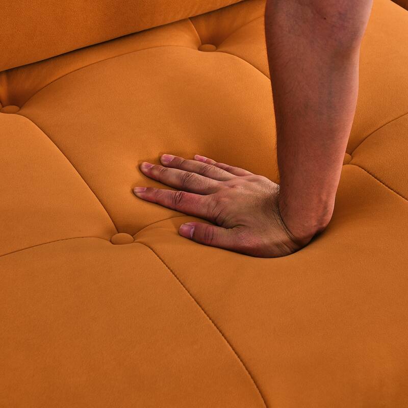 Orange 93'' L-Shaped 4-Seater Modular Sofa with Reversible Ottoman and Sturdy Wood Frame for Living Room or Apartment