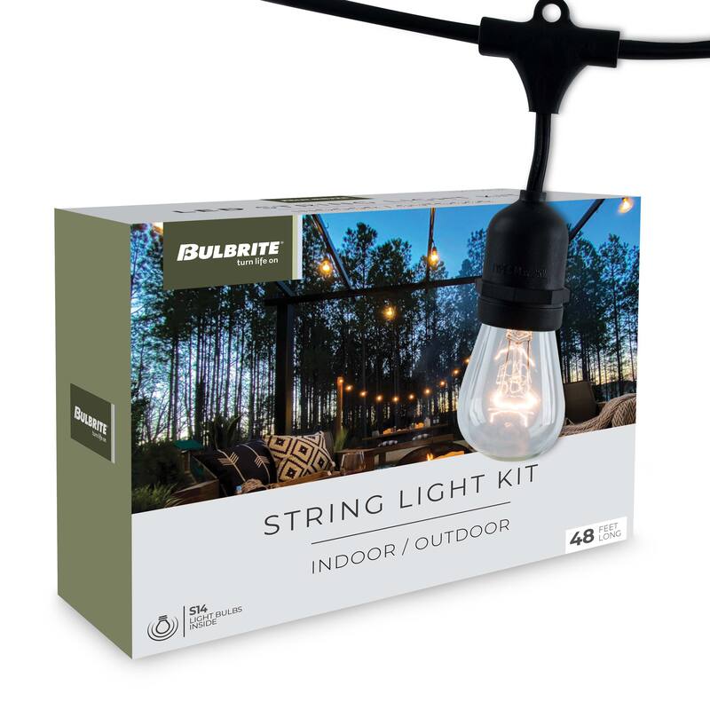 Bulbrite 48-foot Indoor/Outdoor String Light Kit with Clear Vintage Style S14 Incandescent Light Bulbs