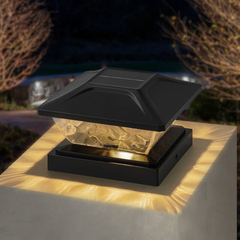 C Cattleya Black Solar LED Outdoor Post Cap Lights with Hammered Lens
