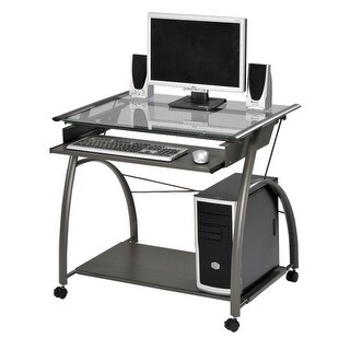 Computer Built Rectangle Q-Max Metal Pewter Finish With Clear Glass Top Rectangular Computer ...