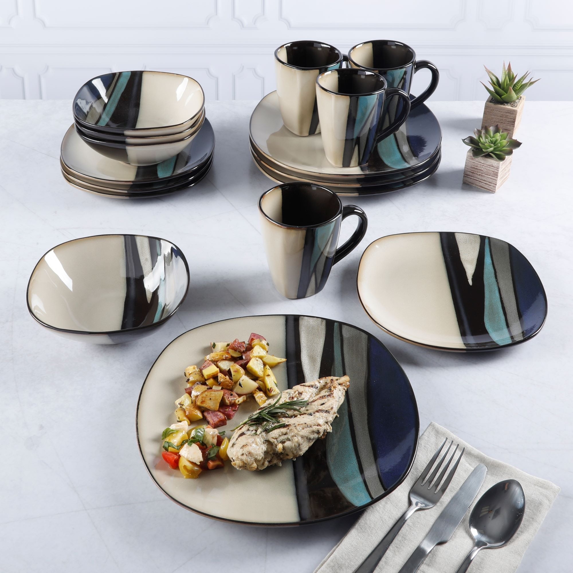 Gibson Elite Althea 16 Piece Dinnerware Set Red