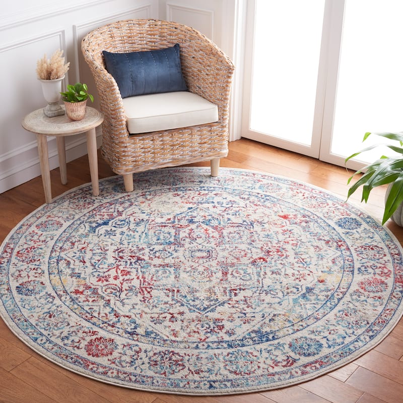 SAFAVIEH Brentwood Þordis Oriental Medallion Rug - 5' Round - Ivory/Blue
